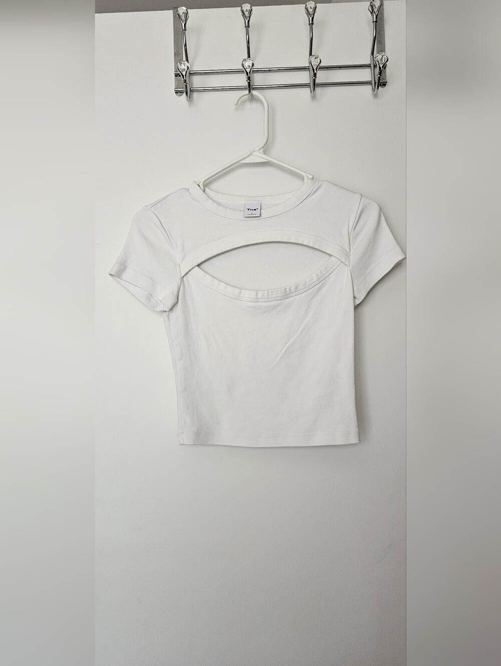 TNA White Short Sleeve Cutout Crop Top